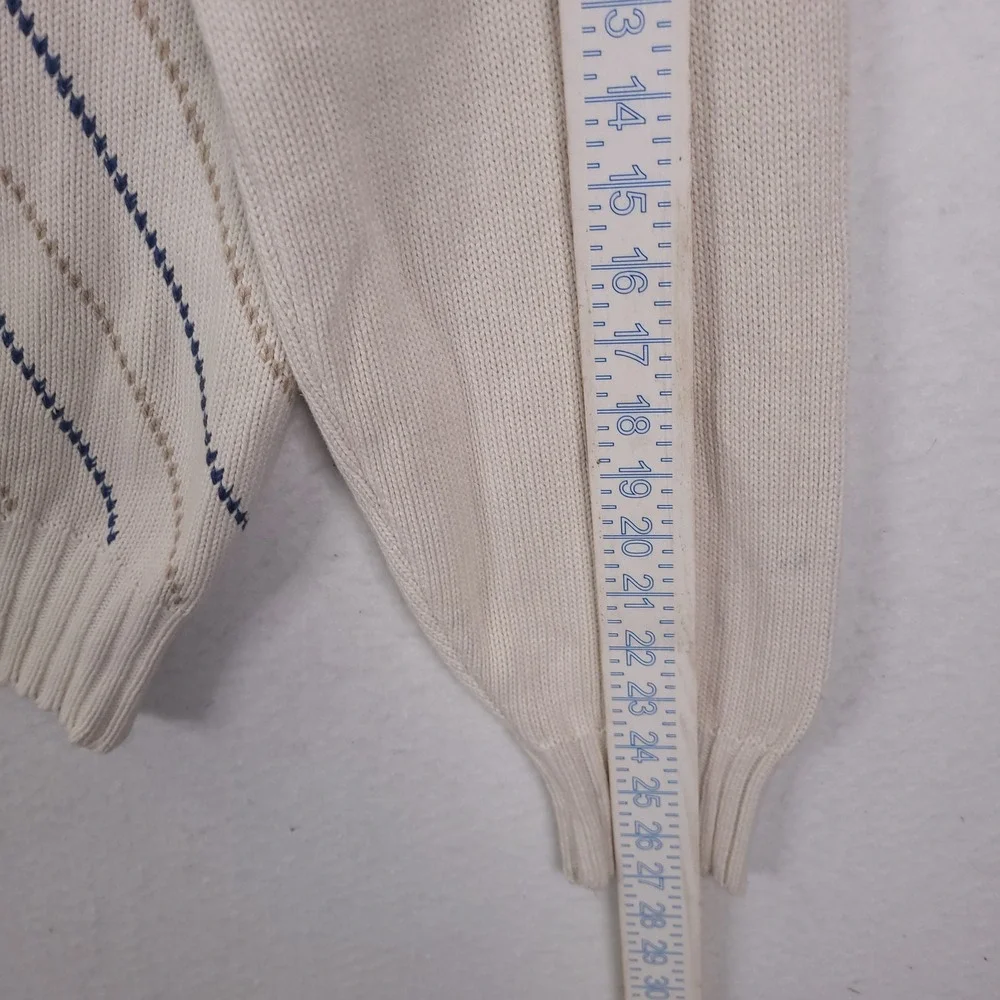 Lands End Argyle Sweater Mens M White Vintage 90s Made in USA Cotton Pullover